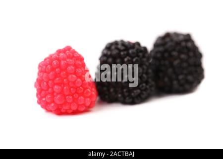 Trois jelly fruit en forme de fruits des bonbons. Banque D'Images