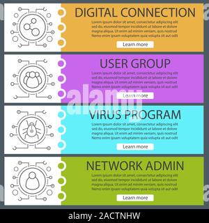 Modèles de page numérique. La technologie cybernétique. Connexion, utilisateurs, administrateur réseau, programme de virus. Les éléments de menu site web avec icônes linéaire. L'espaïre web couleur Illustration de Vecteur