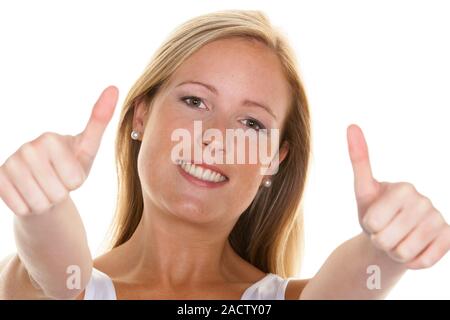 Femme thumb up Banque D'Images