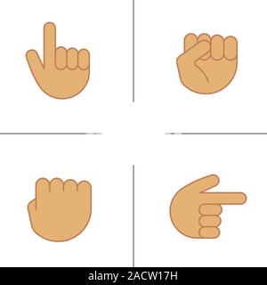 Les gestes de la main color icons set. Poing levé et pressé, les mains vers la droite et vers le haut. Illustrations vectorielles Illustration de Vecteur