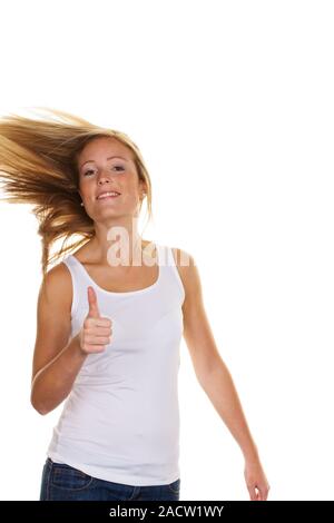 Femme thumb up Banque D'Images