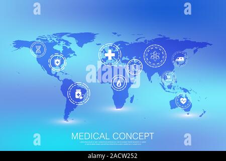 Résumé Les soins de modèle de page d'icônes de la télévision. La médecine de soins de concept. L'innovation médicale pharmacie technologie de bannière. Vector illustration Illustration de Vecteur