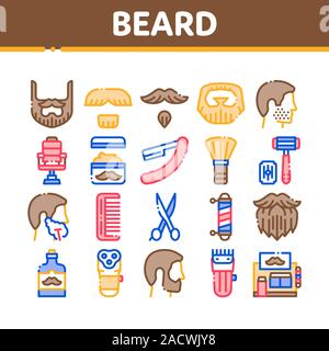 Barbe et Moustache Collection Icons Set Vector Illustration de Vecteur