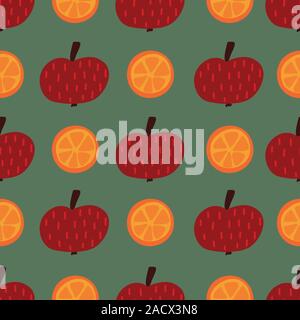 Pommes et oranges modèle vectoriel continu. Fruits à la main. Télévision style scandinave. Utiliser pour les enfants, décoration en tissu Illustration de Vecteur