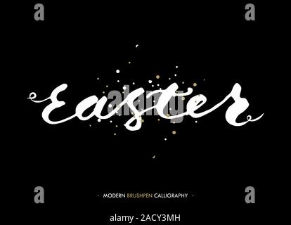 Joyeuses Pâques le lettrage écrire avec pinceau Banque D'Images