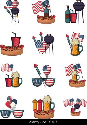 Ensemble d'icônes set usa Illustration de Vecteur