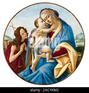 Sandro Botticelli, Vierge à l'enfant avec le jeune Saint Jean-Baptiste, peinture, circa 1490 Banque D'Images