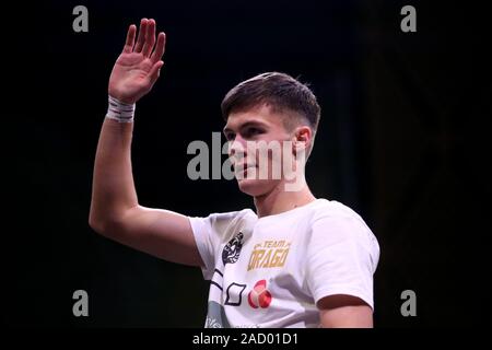 Hopey Price qui se bat sur l'undercard le samedi lors d'un entraînement public au Fonds d'investissement public office complex à Riyad. Banque D'Images