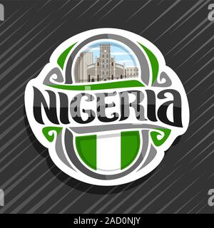 Logo vector pour le Nigeria, pays aimant frigo avec drapeau nigérian d'origine, caractère brosse pour mot le Nigeria et national symbole nigérian - cathédrale c Illustration de Vecteur