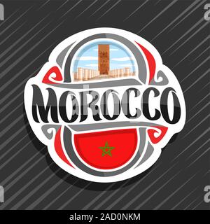 Logo vector pour le Maroc, pays aimant frigo avec drapeau de l'État marocain, pinceau original typeface pour mot le Maroc et marocains - symbole national Hassa Illustration de Vecteur