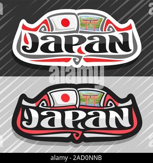 Logo vector pour le Japon, pays aimant frigo avec drapeau japonais original, de caractère brosse pour mot le Japon et japonais flottant - symbole national Illustration de Vecteur
