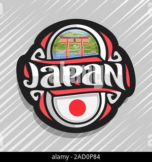 Logo vector pour le Japon, pays aimant frigo avec drapeau japonais original, de caractère brosse pour mot le Japon et japonais flottant - symbole national Illustration de Vecteur