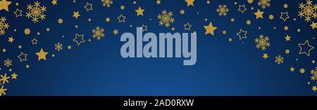 Bannière de Noël bleu scintillant d'or avec des flocons d'or et d'étoiles. Joyeux Noël et Bonne année bannière de bienvenue Banque D'Images