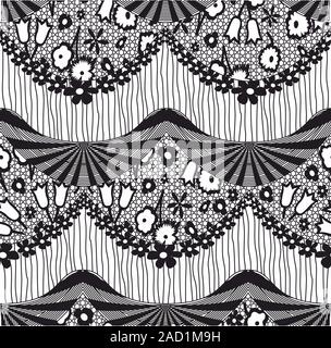 Motif dentelle noir monochrome avec fleur floral. Thème Textile pour le tissu. - Vector Illustration de Vecteur