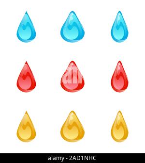 Ensemble de gouttelettes multicolores isolé sur fond blanc Banque D'Images