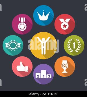 Groupe d'Icônes télévision Awards et le trophée des signes, Long Shadow Design Banque D'Images Groupe d'Icônes télévision Awards et le trophée des signes, Long Shadow Design Banque D'Images