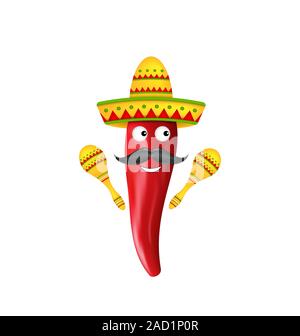 Symboles mexicains, piment rouge, Sombrero Chapeau, encore de Maracas, moustache Banque D'Images