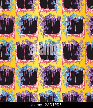 Bleu et violet de petites fleurs sur des images noires. Motif floral seamless pour tissu ou papier. - Vector Illustration de Vecteur