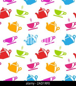 Illustration de l'ensemble plateau coloré avec des tasses de thé Banque D'Images