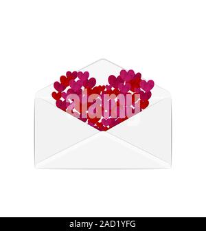 Grunge papier coeur ouvrir enveloppe blanche Banque D'Images