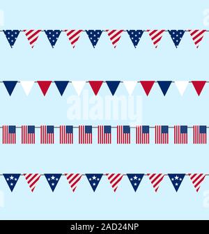 Hanging Bunting fanions pour Independence Day USA, définir les indicateurs du volet traditionnel Banque D'Images