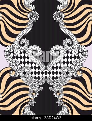 Motif paisley noir et blanc. Impression transparente de tissu. Arrière-plan géométrique. - Vector Illustration de Vecteur