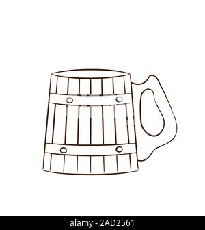 Mug en bois avec de la bière isolé sur fond blanc Banque D'Images