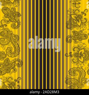 Motif paisley art de la ligne avec des lignes. Motif florale sur fond jaune. - Vector Illustration de Vecteur