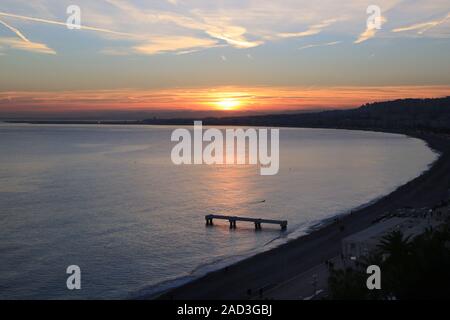 Nice, Côte-d'Azur, Mer Méditerranée, Coucher du Soleil Banque D'Images