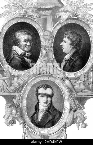 Ci-dessus à gauche : Dominique Vivant Denon. Artiste, diplomate, écrivain, archaelogist. Né en 1747, décédé en 1825. Ci-dessus à droite : Pierre-Joseph Redoute. Belge. Botanic Banque D'Images