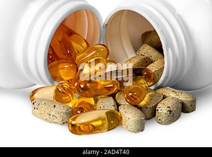 Vitamines et des capsules d'huile de poisson ensemble Banque D'Images