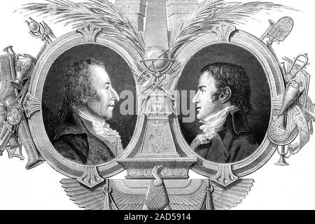 Gauche : Claude Louis Berthollet, scientifique, Chimie, né en 1748, décédé en 1822. Droite : Étienne Geoffroy Saint-Hilaire, naturaliste, scientifique, né 1772, di Banque D'Images