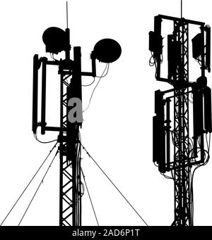 L'antenne du mât Silhouette communications mobiles. Vector illustration. Illustration de Vecteur