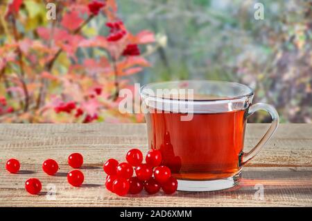 Plateau avec viburnum berries on wooden table Banque D'Images