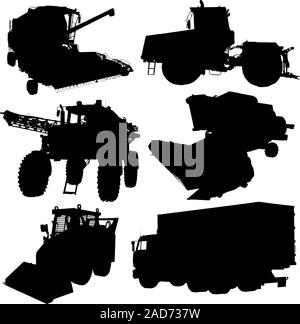 Jeu de silhouettes de véhicules agricoles. Vector illustration. Illustration de Vecteur