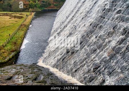 Avis de Derwent Barrage et réservoir de débordement, Peak District, Derbyshire, Royaume-Uni. C'était le lieu de pratique pour les briseurs de barrages en 1943 Banque D'Images