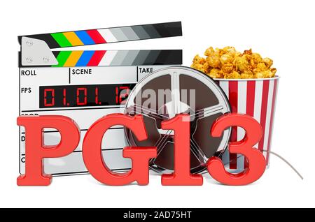 PG-13 ACCORD PARENTAL INDISPENSABLE, film rating system concept. Le rendu 3D isolé sur fond blanc Banque D'Images