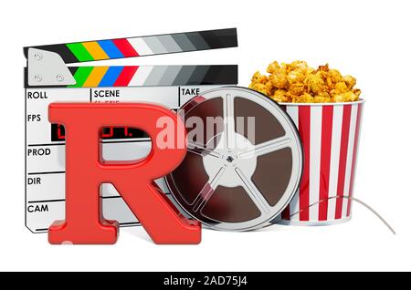 R - restreintes, film rating system concept. Le rendu 3D isolé sur fond blanc Banque D'Images
