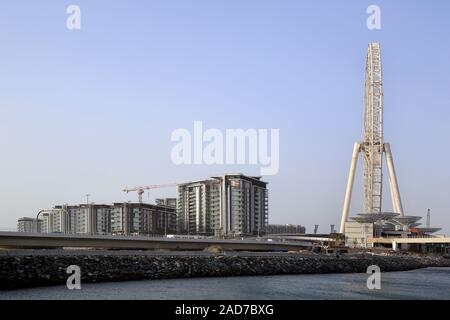 Dubaï, Émirats arabes unis, sur l'Île Bluewaters la grande roue le plus grand du monde avec une hauteur de 260 mètres est en cours de construction, l'Ain Dubai Banque D'Images