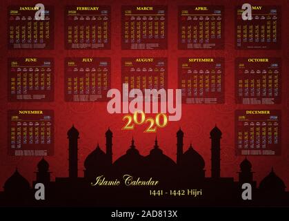 Calendrier islamique 2020, 1441-1442 calendrier hijri Image Vectorielle