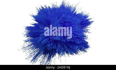 Poudre d'explosion ballon bleu sur fond blanc. Nuage bleu. Explosion de poussière bleue. Peinture holi. Motion de gel Poudre bleu. Banque D'Images