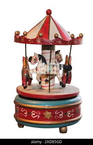 Carrousel Boîte à Musique Vintage En Bois - Manège Fait Main - Déco