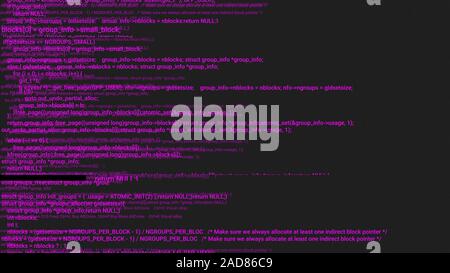 Codage écran rose concept hacker animation avec glitch. Le code de programmation de frappe. Big Data et Internet Cyber attaque. Résumé de code de programmation. Blockchain concept, code numérique de l'ordinateur Banque D'Images
