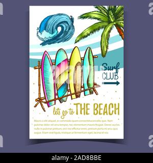 Surfs, mer vague et Palm sur Poster Vector Illustration de Vecteur