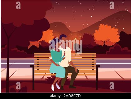 Couple de gens assis dans un parc paysage d'automne , président de la conception d'illustration vectorielle Illustration de Vecteur