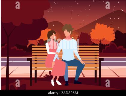Couple de gens assis dans un parc paysage d'automne , président de la conception d'illustration vectorielle Illustration de Vecteur