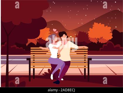 Couple de gens assis dans un parc paysage d'automne , président de la conception d'illustration vectorielle Illustration de Vecteur