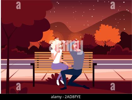 Couple de gens assis dans un parc paysage d'automne , président de la conception d'illustration vectorielle Illustration de Vecteur