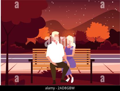 Couple de gens assis dans un parc paysage d'automne , président de la conception d'illustration vectorielle Illustration de Vecteur