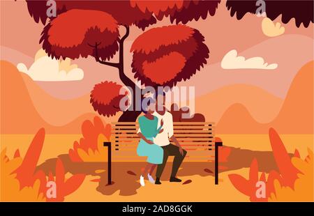 Couple de gens assis dans un parc paysage d'automne , président de la conception d'illustration vectorielle Illustration de Vecteur